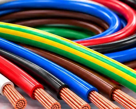 Coils of coloured flexible panel wire with stripped copper ends